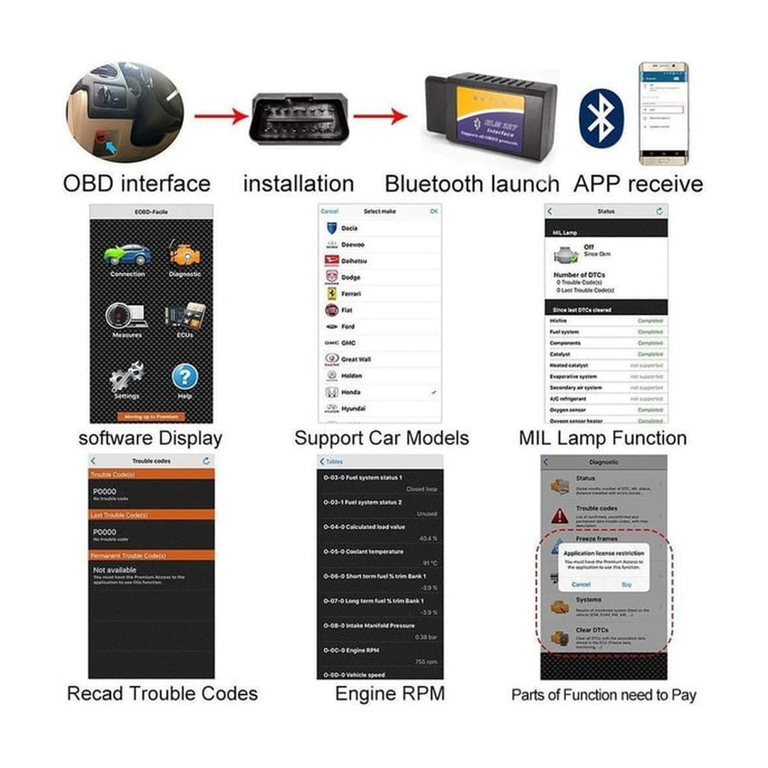 ELM327 OBD2 Bluetooth arıza tespit cihazı