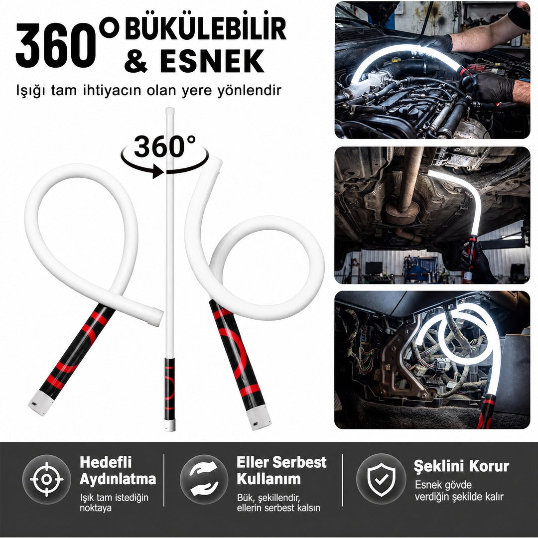 Esnek LED Çalışma Lambası – Bükülebilir, Şarjlı, Askı Kancalı